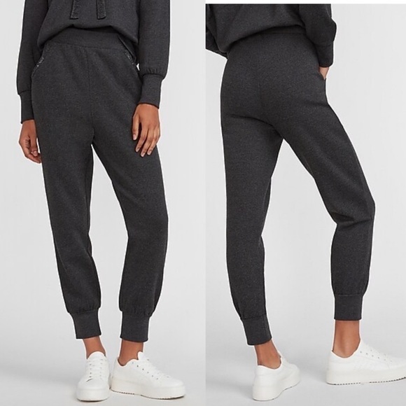 Express NWT Sweat-Pant Joggers with Sequin Pocket Trim - Picture 1 of 7